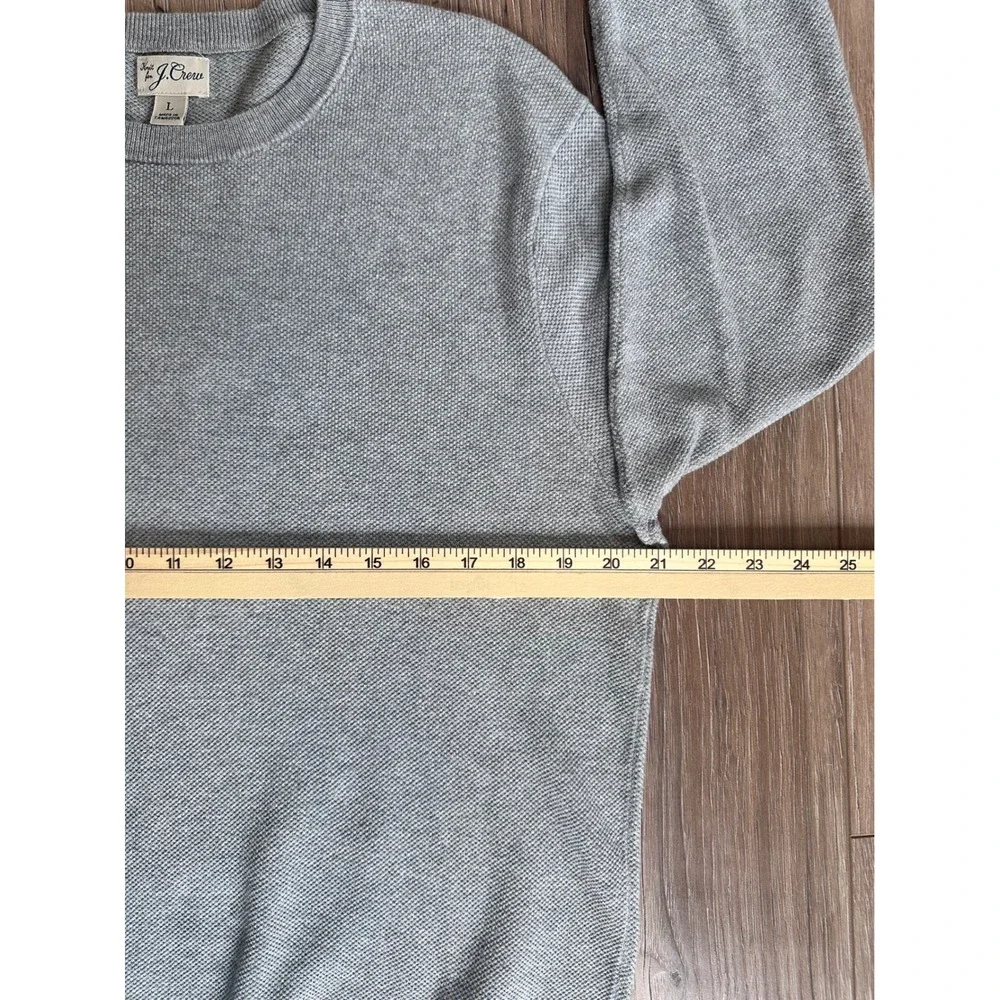 J.Crew Mens Cotton Crewneck Sweater Heather Light Grey Textured Knit Size L